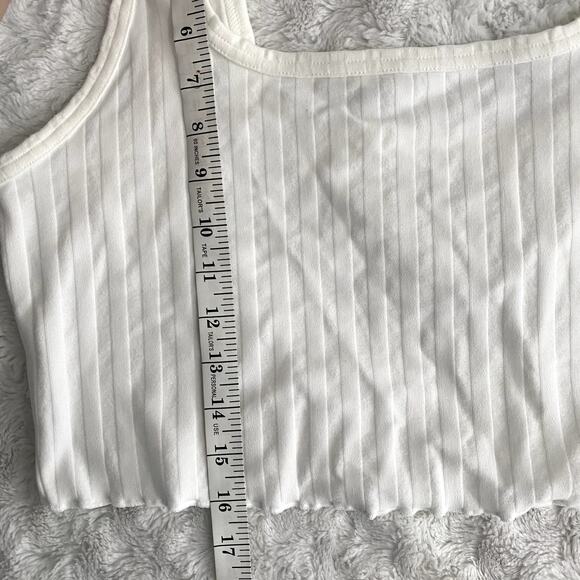 NEW Aerie Offline White Ribbed OG Groove Lettuce Hem Crop Top XL - Picture 6 of 7